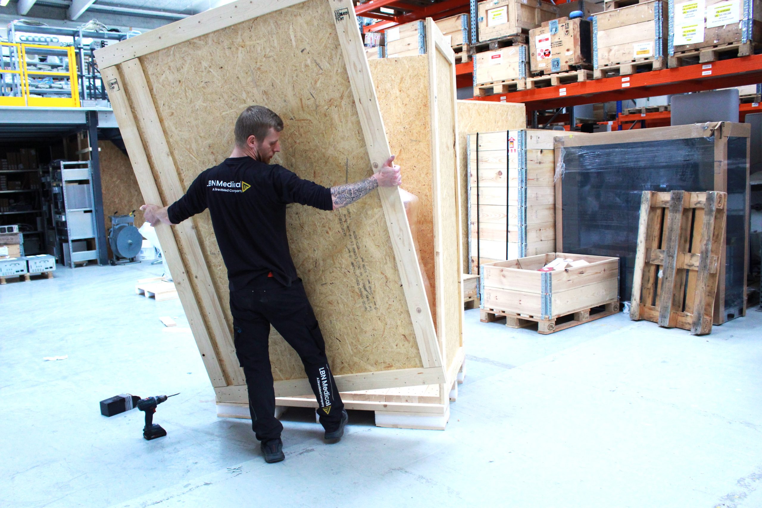 Crating a system, preparing for shipping. LBN Medical.